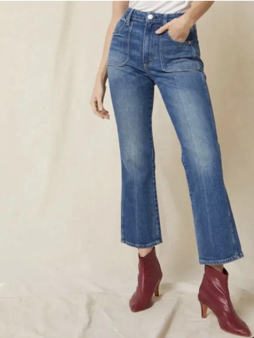AMO Abigail Jeans In Peaceful Size 28 High Rise Cropped Flared Hem Denim Blue